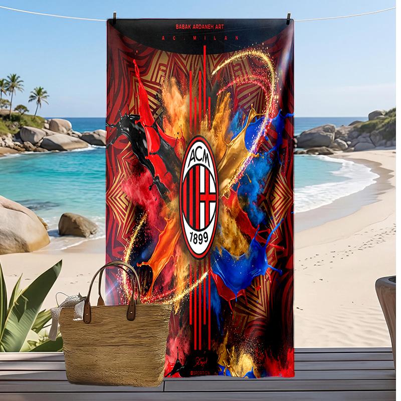 Пляжное полотенце с принтом AC Milan, быстросохнущее, мягкое, портативное, большое, прямоугольное, пляжное покрывало для путешествий, бассейна