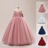 Little Hostess Girl's Satin Sleeveless Princess Dress with Bowknot Tulle Skirt
