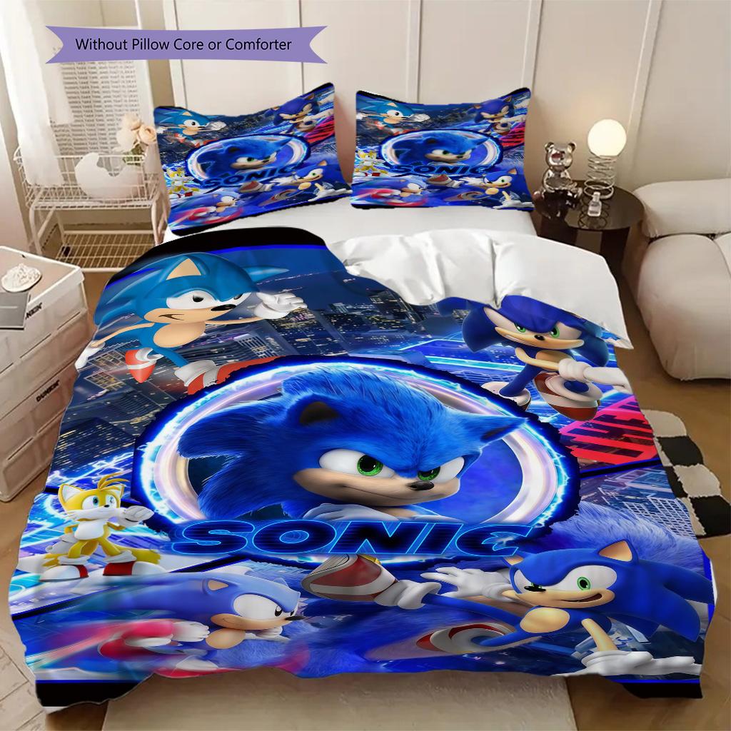 Sonic Cartoon Puzzle Quilt Set, Anime Cartoon Bedding Set Gift, Extra Large Size, Various Sizes Available LXRa31