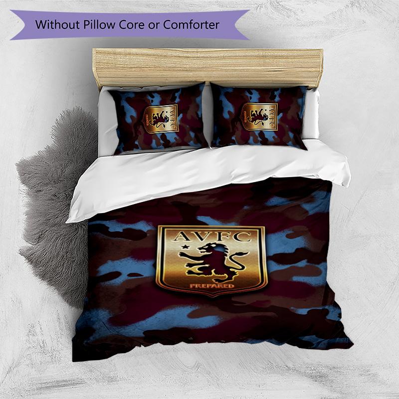Aston Villa Football Printed 3 Pieces Bedding Set, Comfortable Skin Friendly Bedroom Duvet Cover Set