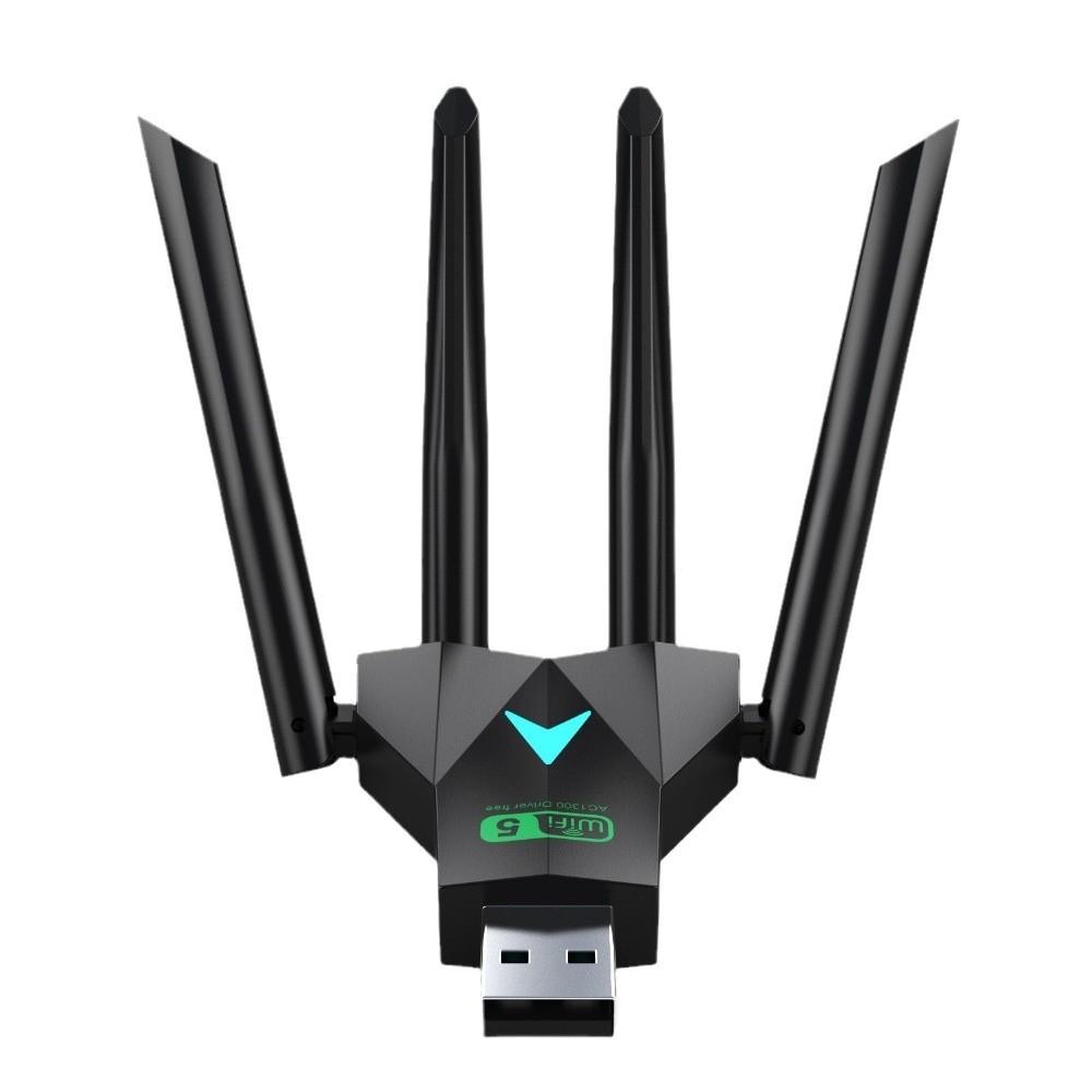 4 Antenna Design Dual Band WiFi USB Adapter Dual Band 2.4G/5Ghz USB Interface 1300Mbps WiFi Dongle Driver Free Receiver