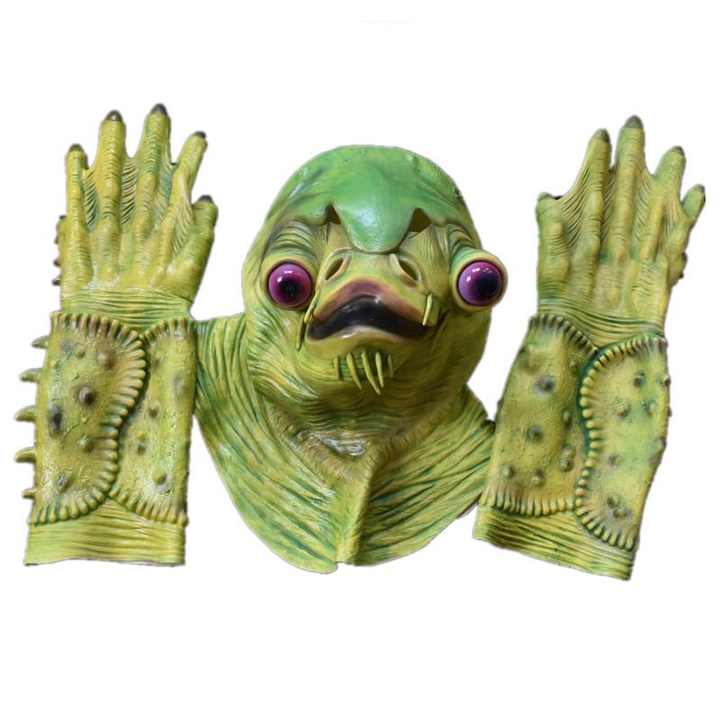 Маска латексного монстра-рыбы на Хэллоуин с перчатками для костюмированной ролевой игры и хоррор-мероприятий