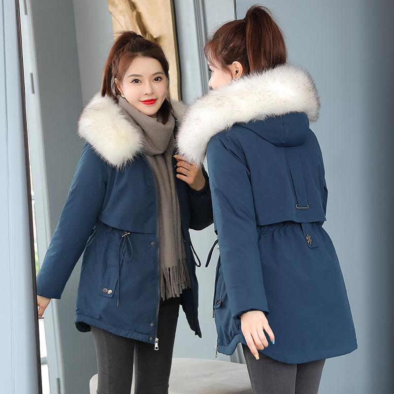 Новое зимнее плюшевое утолщенное хлопковое пальто с большим шерстяным воротником, женское пальто