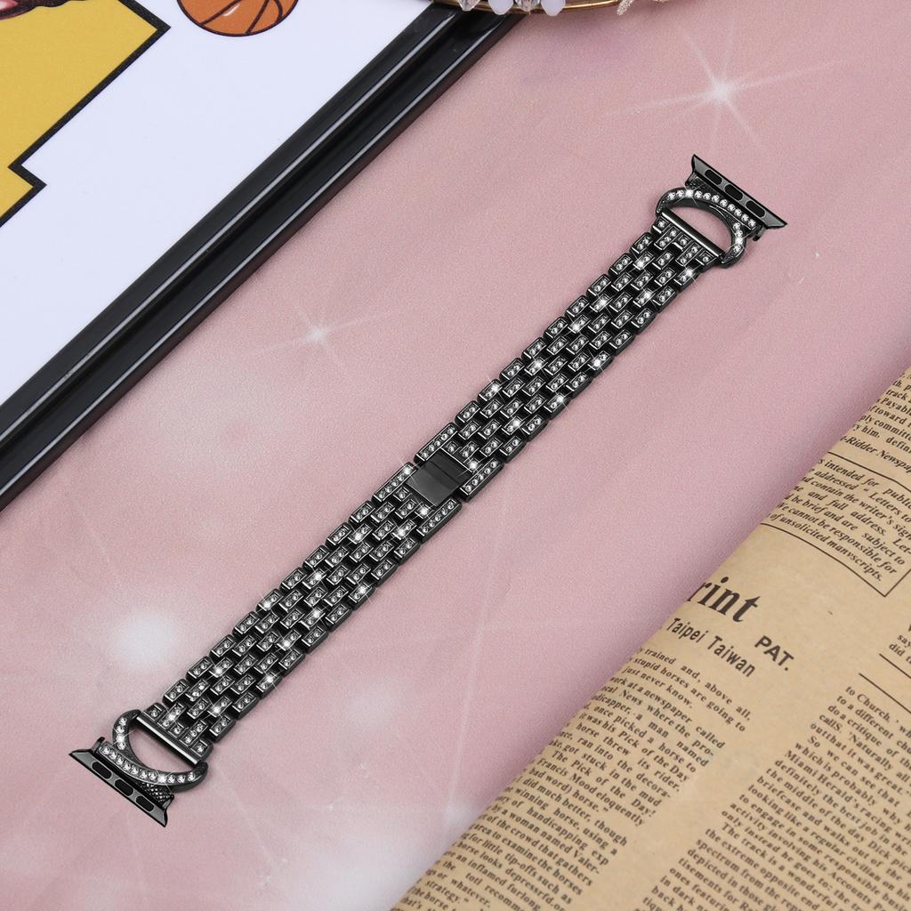 Bling Band Watch Strap for Apple Watch Series 10 42mm/9 8 7 41mm/SE (2023) SE (2022) SE 6 5 4 40mm/3 2 1 38mm Rhinestone Decor 5-Bead Watch Strap