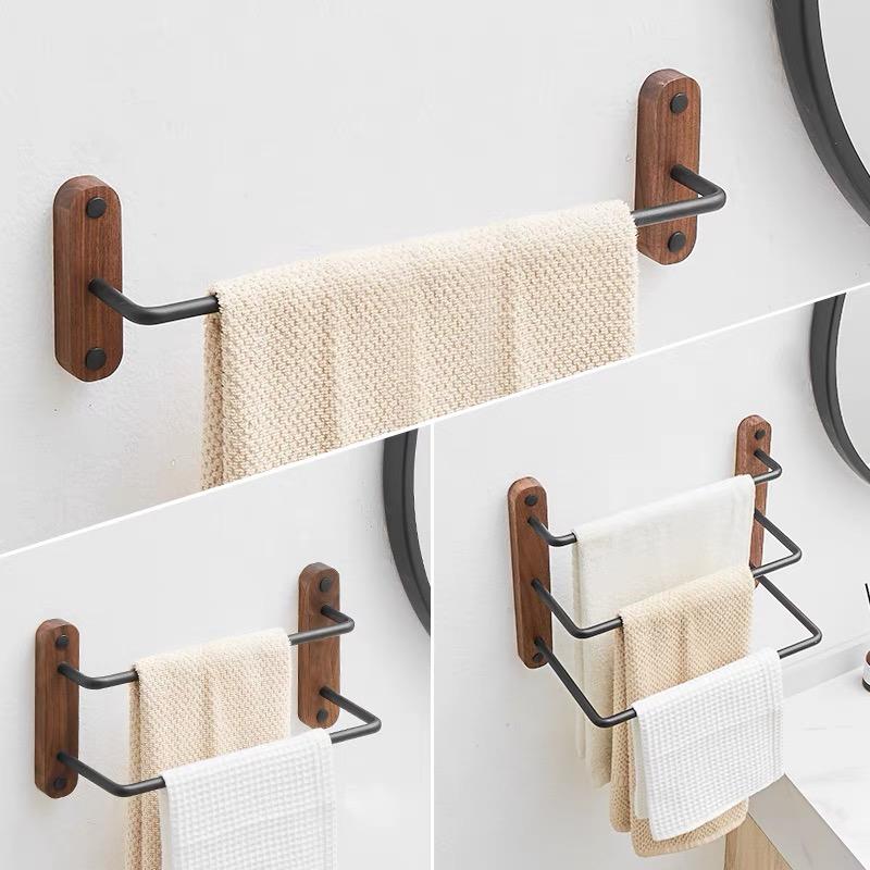 Настенный держатель для полотенец в ванную из грецкого ореха, черная алюминиевая вешалка для полотенец, держатель для полотенец в туалет, 30-50 см, многоярусная вешалка