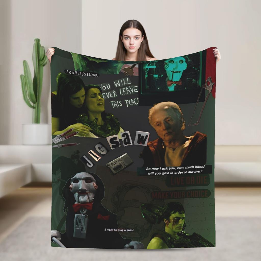 Saw Horror Movie Fashion Blanket Cover Funny Halloween Jigsaw Flannel Throw Fashion Blankets Home Couch Printed Soft Warm Bedspreads Breatha