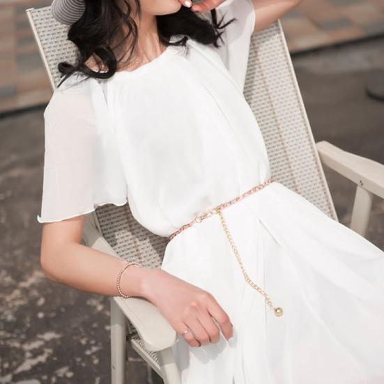 Vogue металлический тонкий пояс-цепочка с бусинами и завязками на поясе