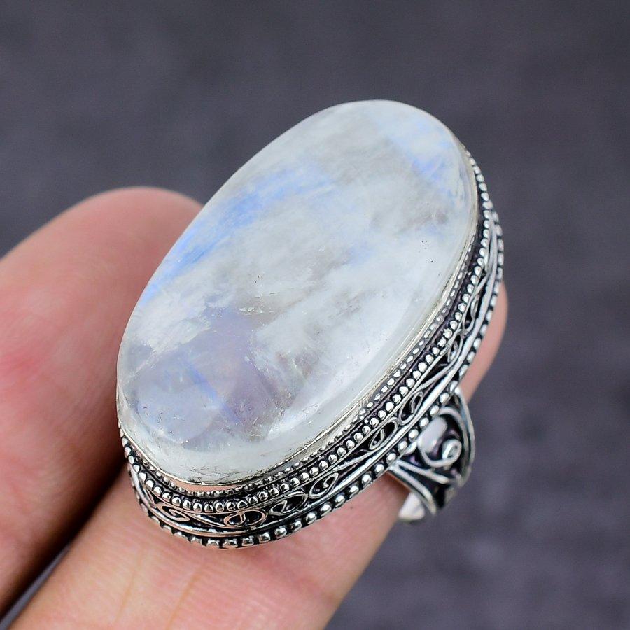Rainbow Moonstone Handmade 925 Sterling Silver Jewelry Ring Size 9 B2d16