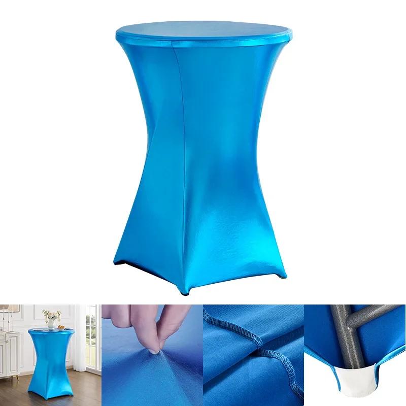 Metallic Cocktail Tablecloth Spandex Round Table Cloth Cover For Hotel Banquet Party Wedding Decoration Four Legs Round Base