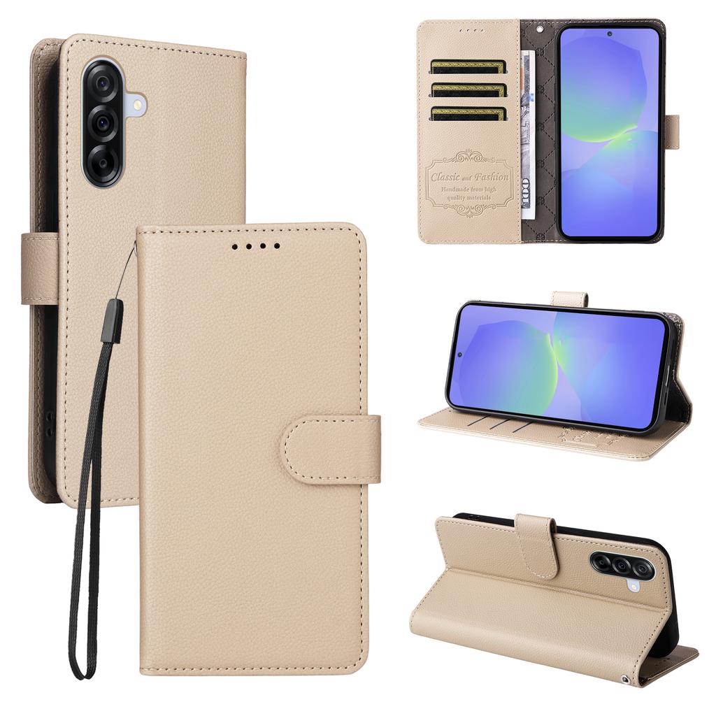 For Samsung Galaxy A36 5G Case RFID Blocking 3 Card Slots PU Leather Phone Cover with Wrist Strap