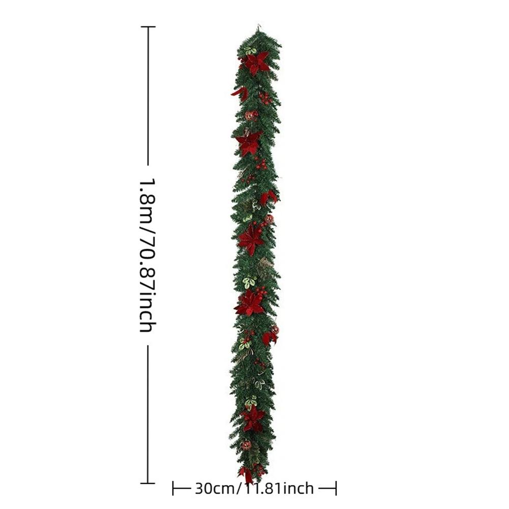 Christmas Decoration Garland 1 5 to 2 7 Meter with Red Poinsettias and Berries for Indoor and Covered Outdoor Use