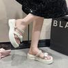 2025 New Popular Thick-bottomed Bow Slippers Women Wear One-word Cool Slippers In Summer, Two Wear Height-increasing Skirts Women