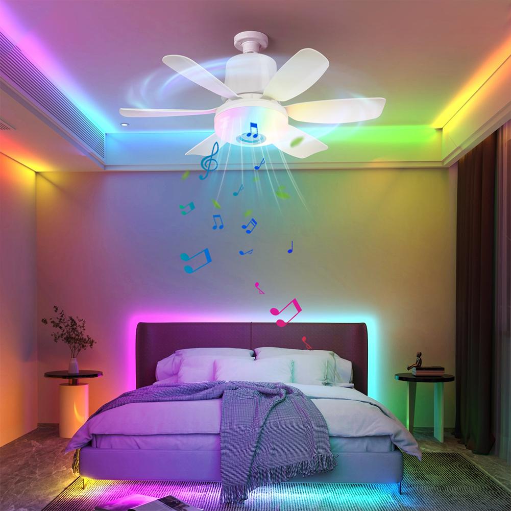 Ceiling Fans with Lights Remote Ceiling Fan RGB Dimmable Light Noiseless Black Modern Small Ceiling Fan for Bedroom Indoor 32W