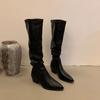 Эластичные женские сапоги выше колена, модные мягкие кожаные туфли, осень-зима, толстый каблук, женские длинные сапоги