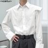 Men Lapel Neck Ruffled Shoulder Long Sleeve Buttons Up Casual Shirts
