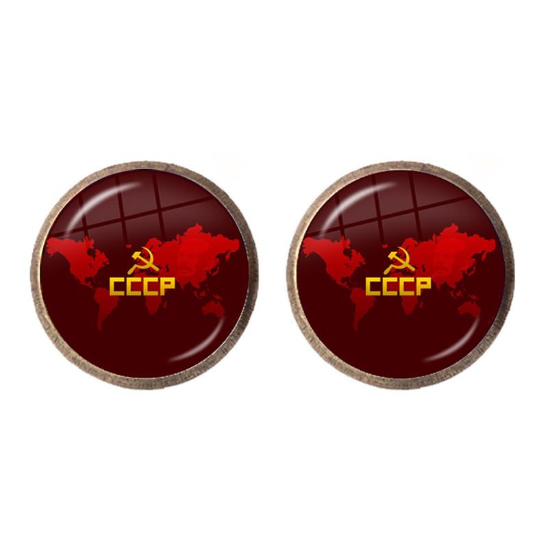 Винтажные советские значки СССР Серп и молот Серьги-гвоздики Эмблема СССР Россия Символ коммунизма Стеклянный кабошон Серьги-украшения для женщин