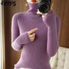 Women's Fashion Casual Solid Color Print  Autumn Winter Long Sleeve High Neck Pullovers Sweaters