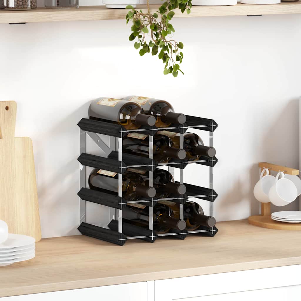 12 Bottle Wine Rack in Black Solid Pine Wood