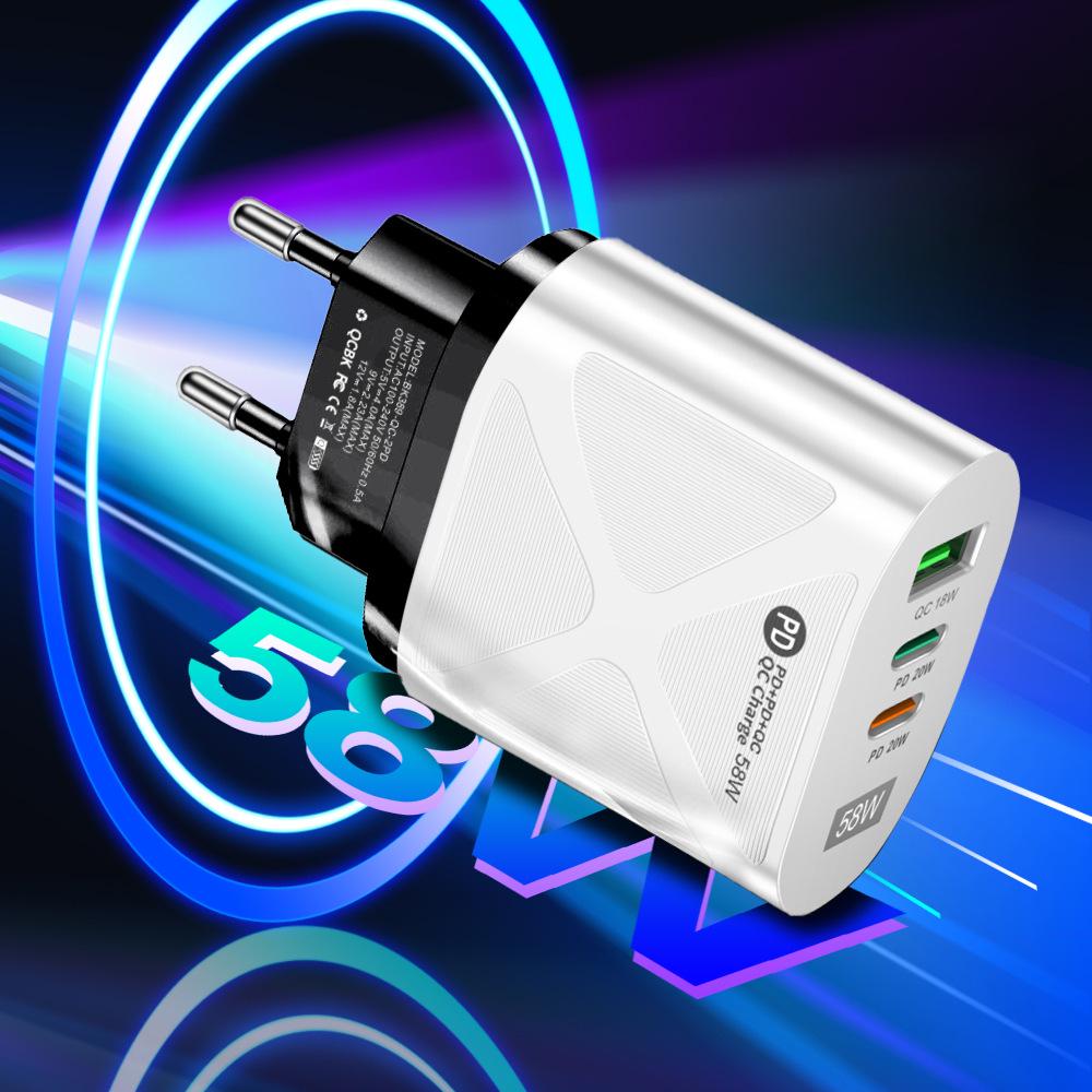 58W Dual Fast Charger with 2PD + QC3.0 for EU/US/UK/AU Plugs
