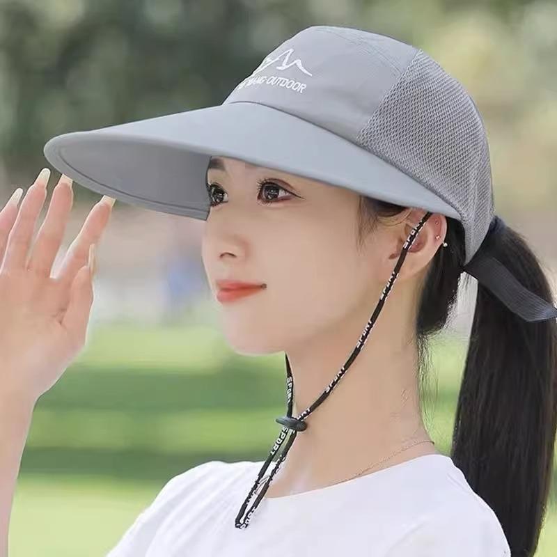 Солнцезащитный дышащий солнцезащитный козырек, солнцезащитная шляпа женская, защита от УФ-лучей, модная шляпа с широкими полями и ветрозащитной веревкой, трендовая шляпа