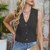 Женский укороченный свитер-жилет с V-образным вырезом на пуговицах, летний повседневный трикотажный кардиган без рукавов для девочек-подростков