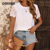 Summer Women's T-shirt Lace Splicing T-shirt Top Solid Color Round Neck Pullover T-shirt