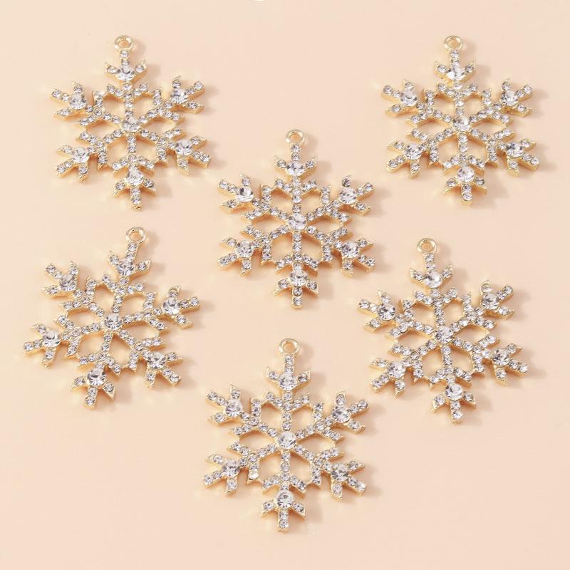 Leslie 5pcs 30*38mm Exquisite Gold Color Christmas Crystal Snowflake Charms for Jewelry Making Women Necklace Earrings DIY Craft