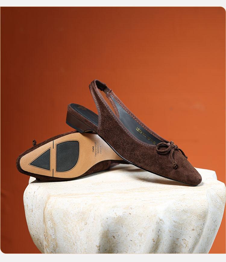 Sheep suede genuine leather back air sandals for summer women, 2026 new elegant commuting style, slim and low heeled toe cap sandals