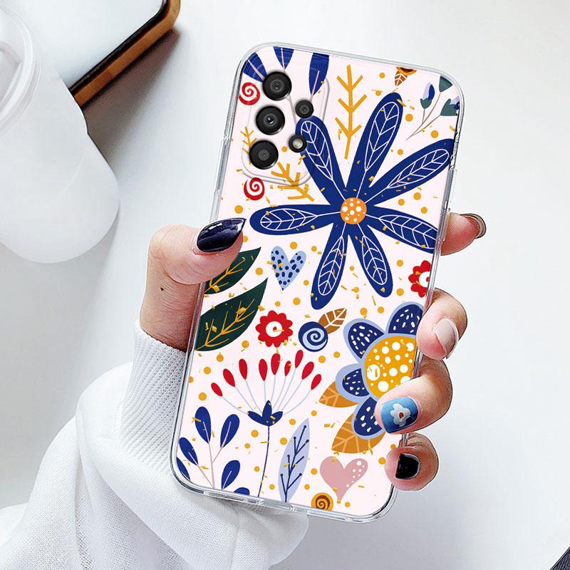 Чехол для телефона Samsung A53 5G A33 Цветочный силиконовый чехол для Samsung Galaxy A73 Fundas Coque Прозрачный мягкий Capas Цветочный ТПУ