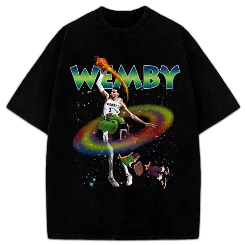 Виктор Вембанья Wemby Space Jam Монстр Данк 90-х Винтажный Стиль 100% Хлопок Футболка Мужские Футболки Топ