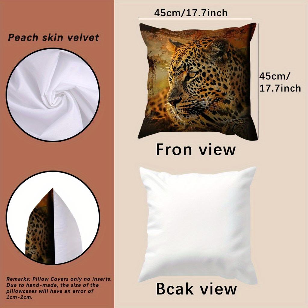 Safari Leopard Pillow Covers, Realistic Big Cat Jungle Scene Decorative Throw Pillow Cases, Wildlife Home Decor Cushion Covers