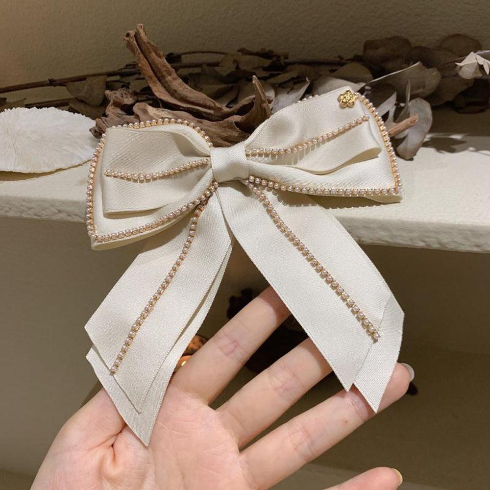 Gift Fashion Pearl Chain Women Side Clip Bow Hair Clip Spring Clip Hair Accessories
