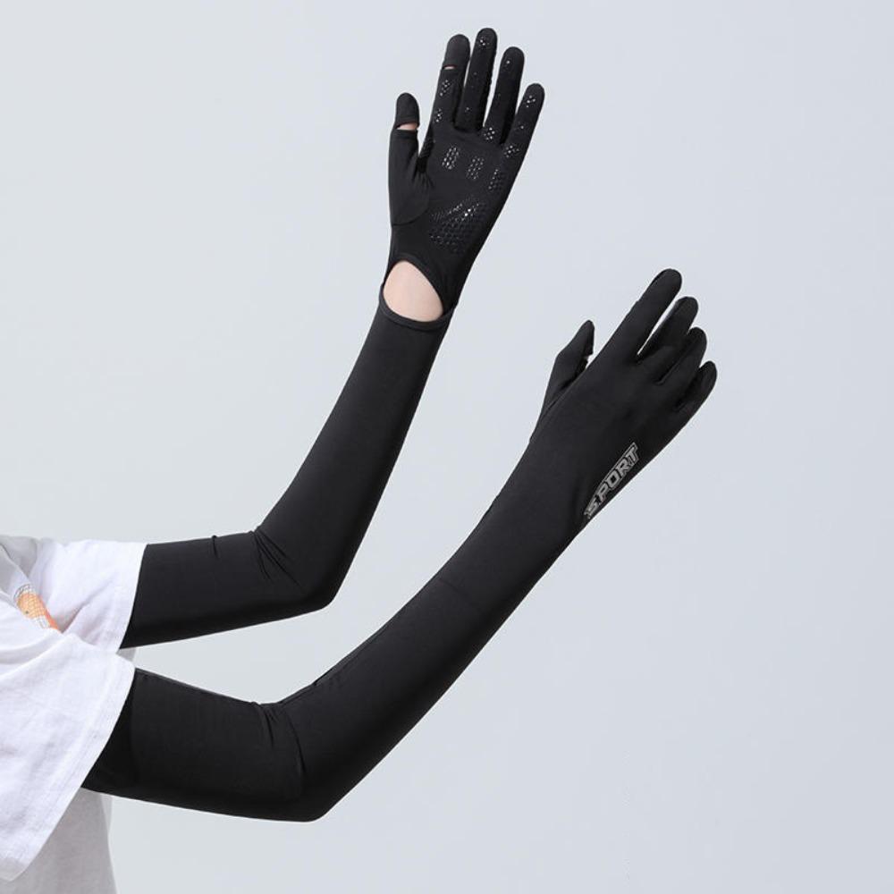 Elastic Long Ice Silk Sleeves Thin Cycling Gloves Breathable Sunscreen Arm Covers Outdoor