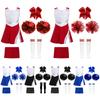 Kids Girls Shiny Cheerleading Costume Schoolgirls Dance Dress Uniform Complete Outfit with Pom Poms for Halloween Party