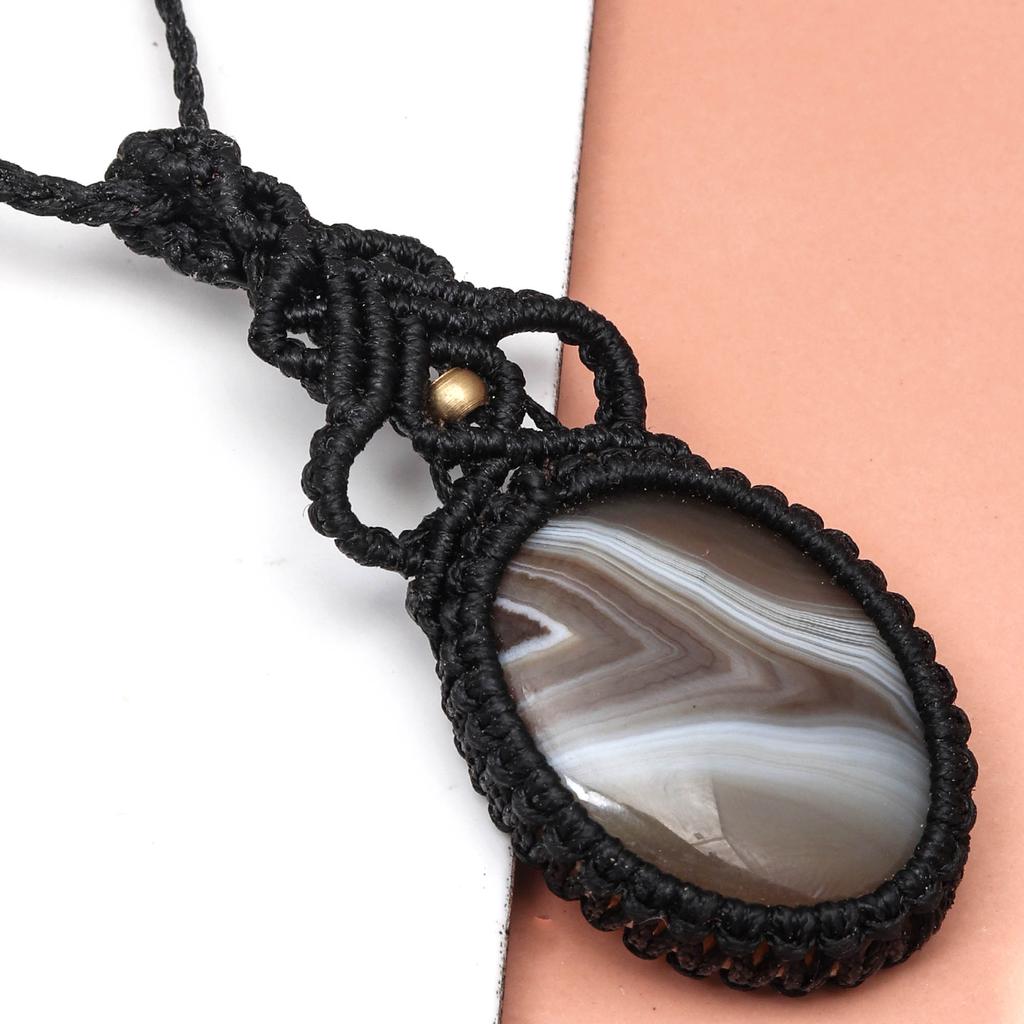 Серый Ботсванский агат драгоценный камень Holloween Gifted Jewelry Macrame Ожерелье 20-32 дюйма