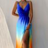 Модное летнее длинное платье с принтом, повседневное женское платье с V-образным вырезом, плиссированное платье-комбинация, сексуальное вечернее платье Y2k, одежда 25680