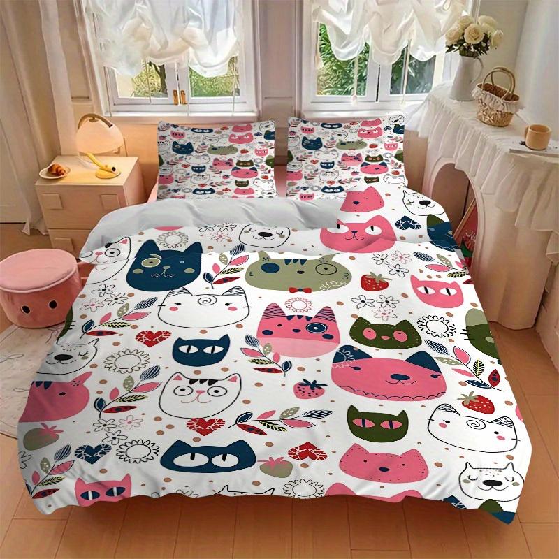 3pcs Cat Print Bedding Set, Ideal for Home Use, Suitable for Bedroom Decor (1*Duvet Cover + 1/2*Pillowcases, No Core) yy250821229