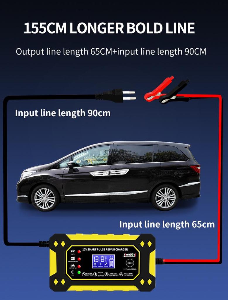 Зарядное устройство для аккумуляторов мотоциклов и автомобилей 12 В 6 А с цифровым дисплеем и интеллектуальным импульсным ремонтом свинцово-кислотных аккумуляторов