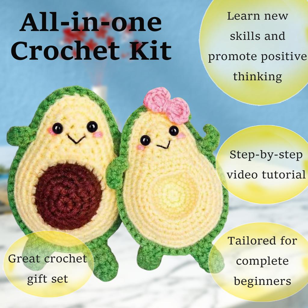 DIY Cute Cartoon Doll Crochet Tool Kit with Wool Stuffing Crochet Hooks Keychain Pendants with Step-by-Step Video Tutorials