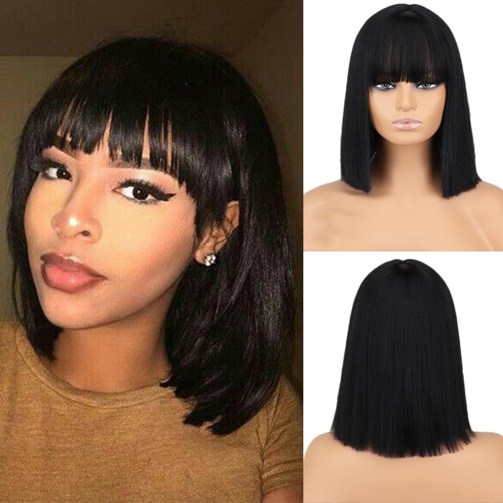 MISS WIG Short Straight Orange Wig With Bangs Synthetic Fiber Wig African American White Female Cosplay/Party/Daily Wig