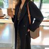 Женское зимнее шерстяное пальто, утолщенное двубортное длинное стильное однотонное пальто с длинными рукавами, свободный Тренч с лацканами и вырезом на воротнике