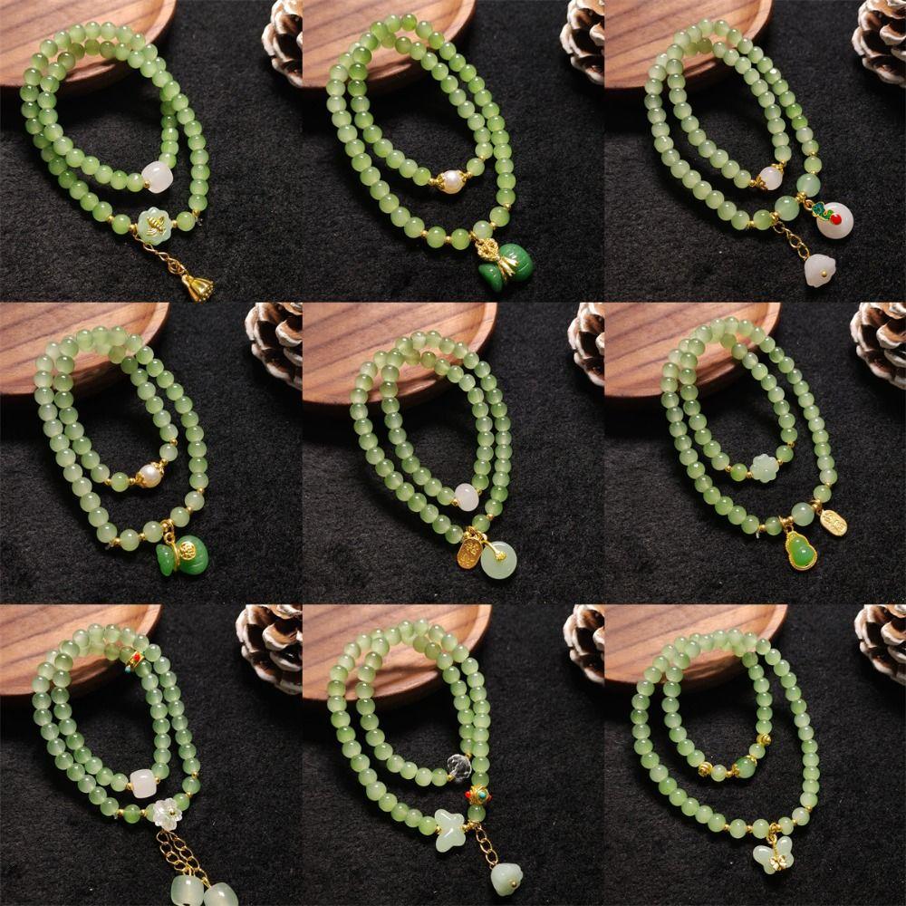 Glass Bead Double-layer Bracelet Green Hand Chain Classic Beaded Bracelet  Daily Wear