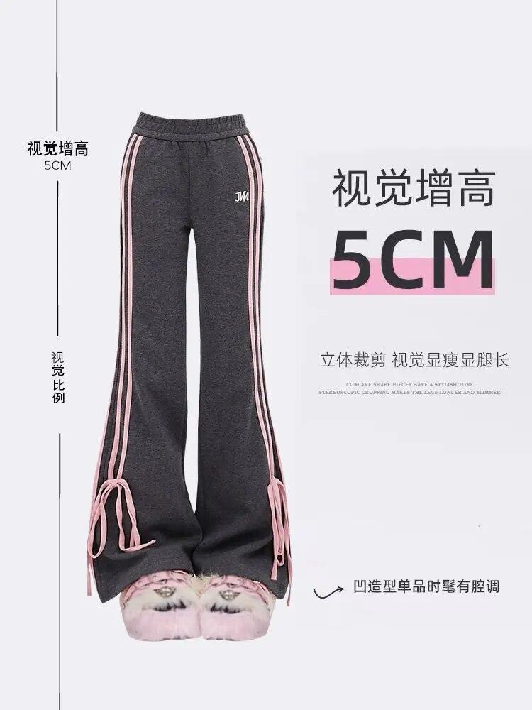 Women Black Gothic Flare Pants Baggy Y2k Sweatpants Harajuku Streetwear Aesthetic Lace-up Pants Vintage Trousers 2000s Clothes