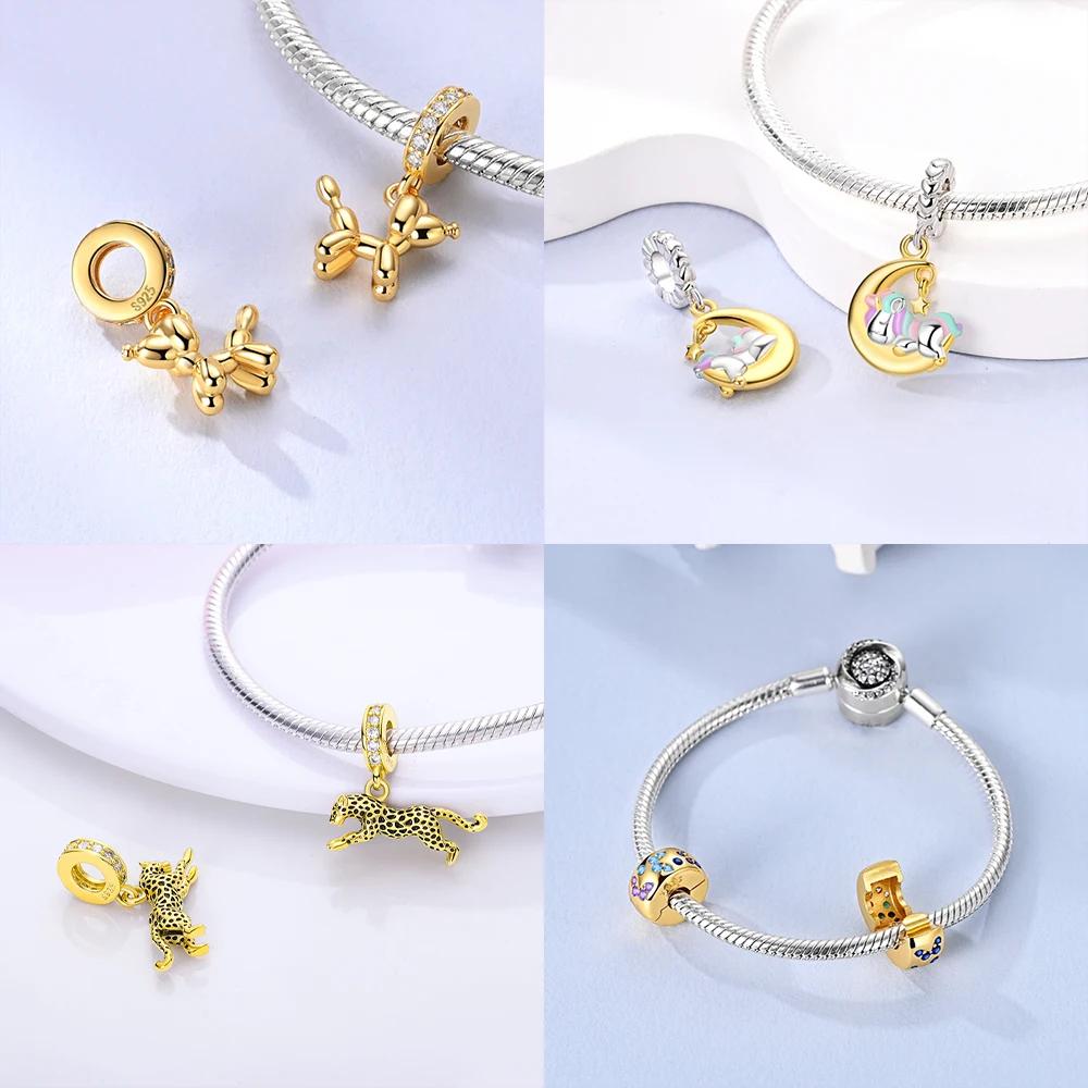 Gold Diy Charms Beads Inlaid Zircon Original Copper Sun Leopard Pendants Fit Bracelet Diy Jewelry Women Gift