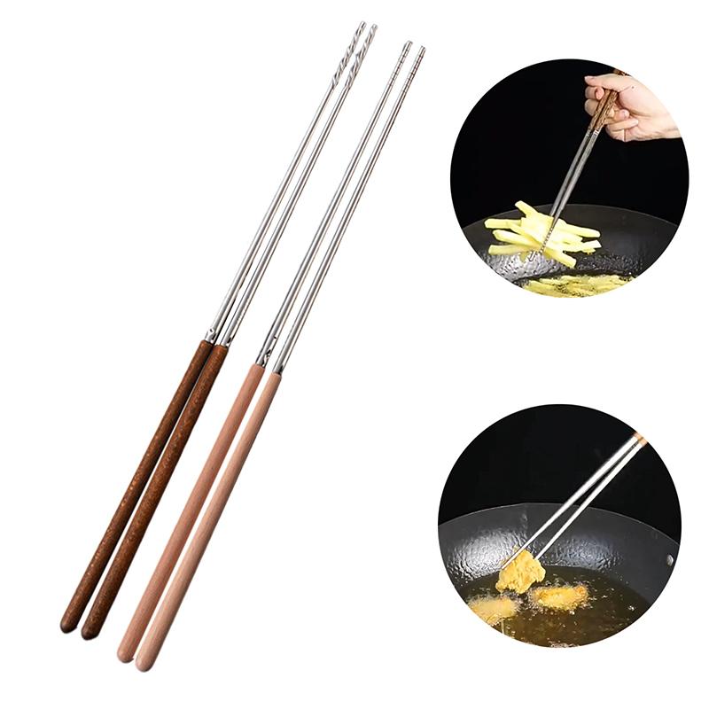 1Pair Stainless Steel Chopsticks Long Chopsticks Cook Noodles Deep Fried Pot Chinese Chopsticks Reusable Metal Chopstick