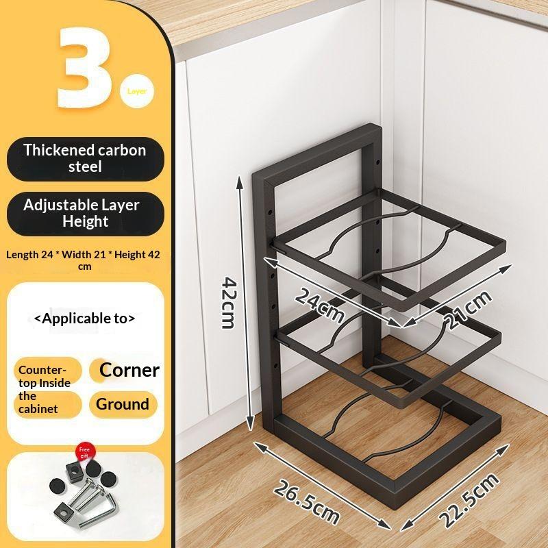 Adjustable Pot Rack Organizer Kitchen Carbon Steel Pot Storage Rack Multi-Layer Household Pot And Pan Organizer For Cabinet