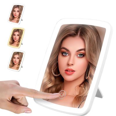 Coollooda Светодиодное настольное зеркало для макияжа с USB, 3 цвета, сенсорная панель, регулируемая подставка, подходящее для путешествий и использования в спальне, зеркало,
