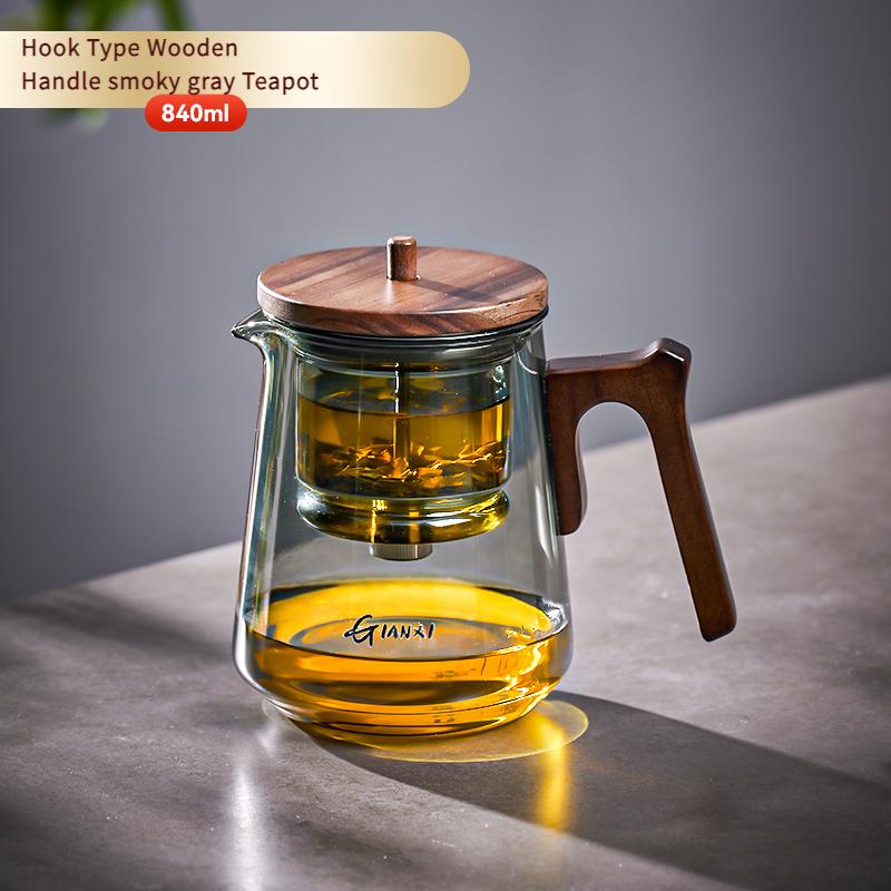 Home Tea Pot with Lift Filter Walnut Anti-Scalding Handle Tea Kettle Thickened High Borosilicate Pyrex Kung Fu Teapot