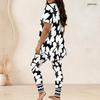 Women Plus Size Black White Printed Round Neck Short Sleeve Top And Long Pants Two Piece Set