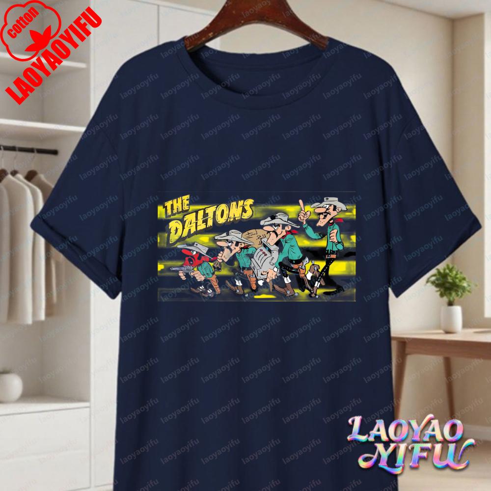 Dalton Brothers Cartoon Print Unisex Cotton TShirt Lucky Luke Summer Casual Tee for Unisex Women Trendy Family Matching Outfits